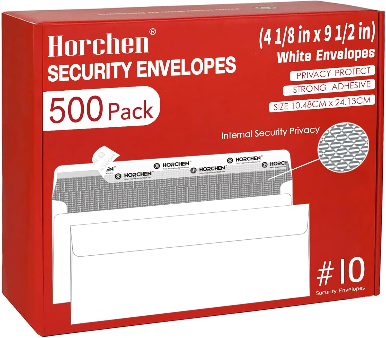 500 Count #10 Security Envelopes,Peel & Seal Windowless Business Envelopes,Security Tint Pattern for Mailing of Checks, Invoices, Documents - 4 1/8 x 9 1/2 Inch - White，Horchen