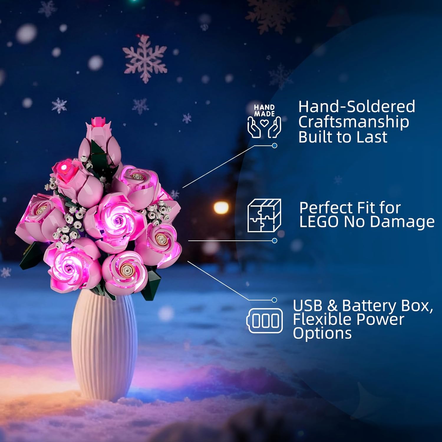 YEABRICKS LED Light for Lego-10374 Botanical Bouquet of Pink Roses Building Blocks Model (Building Set NOT Included)
