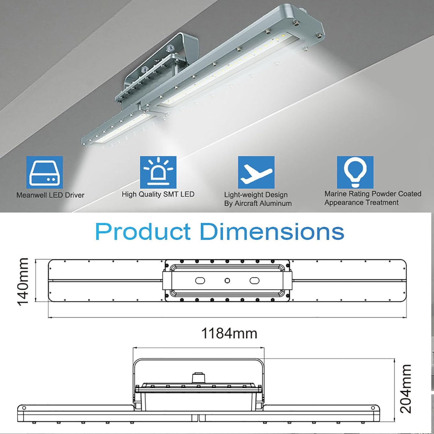 4FT LED Explosion-Proof Floodlight, 60W 8100LM Dimmable Vapor Proof Light, 5700K Daylight Class I Division I Hazardous Location Lighting Fixture, IP66 Waterproof, UL844 Certified (100-277V, 60W)