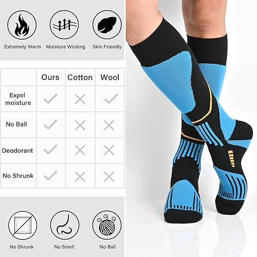 Miniatura 6 de COOPLUS 2 pares de calcetines de esquí para hombres y mujeres, calcetines de compresión hasta la rodilla para esquí, snowboard, senderismo, deportes