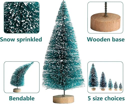 Miniatura 4 de 36 piezas de mini árboles de Navidad artificiales de plástico de sisal para botellas, árboles de nieve con base de madera para Navidad, hogar,