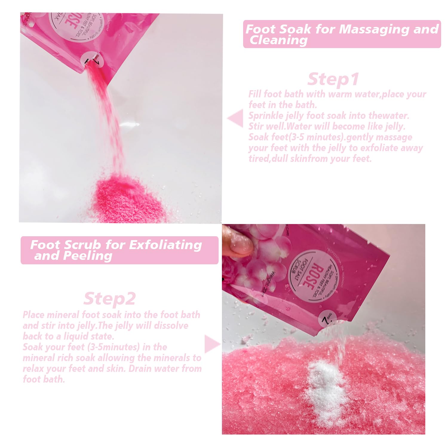 Rose Jelly Pedicure Kit Foot Soak Set - Foot Spa Soak Salt Scrub Intensive Softening Exfoliating Moisturizing, Mud Mask, Urea Cream Lotion for Women and Men, Spa Gift for Pedicure