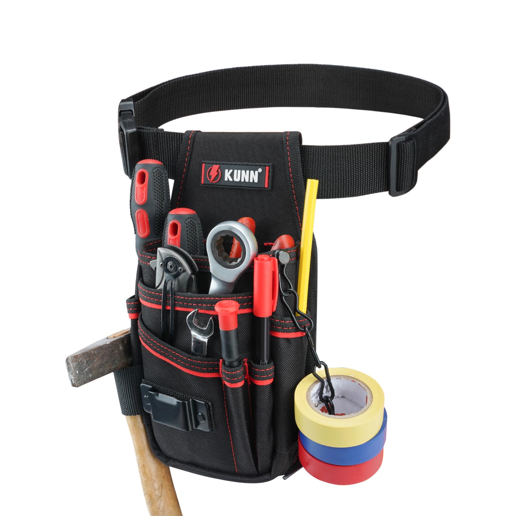 MELOTOUGH Electrician Tool Pouch with Belt Clip 7-Pocket Lightweight Small Tool Belt Pouches for Carpenters, Technicians, HVAC - Heavy Duty Multi-Pocket Organizer for Construction, Maintenance, Red