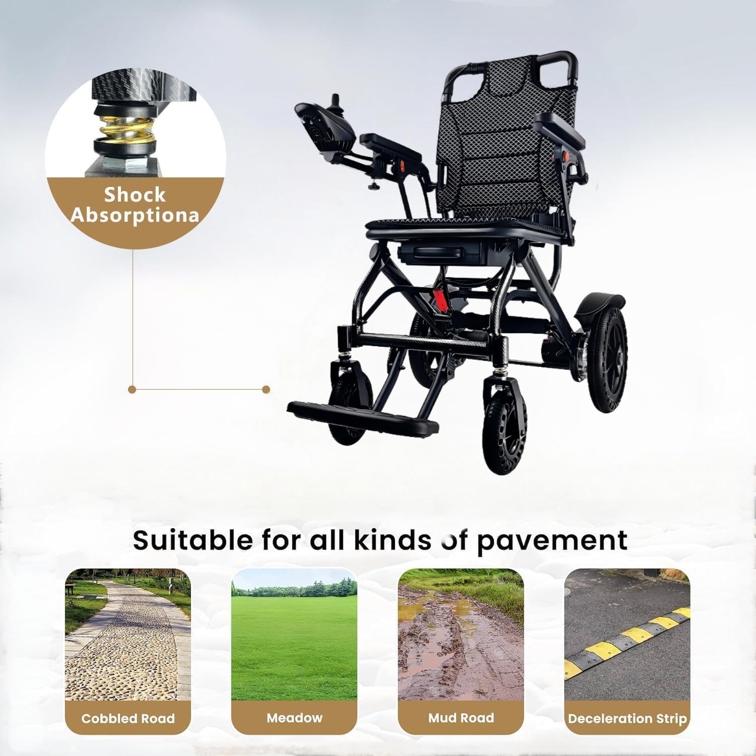 Silla de ruedas eléctrica ultraligera y plegable para adultos y ancianos | Larga autonomía de viaje | Sillas de ruedas eléctricas todo terreno | Incluye paraguas y luz USB,20ah