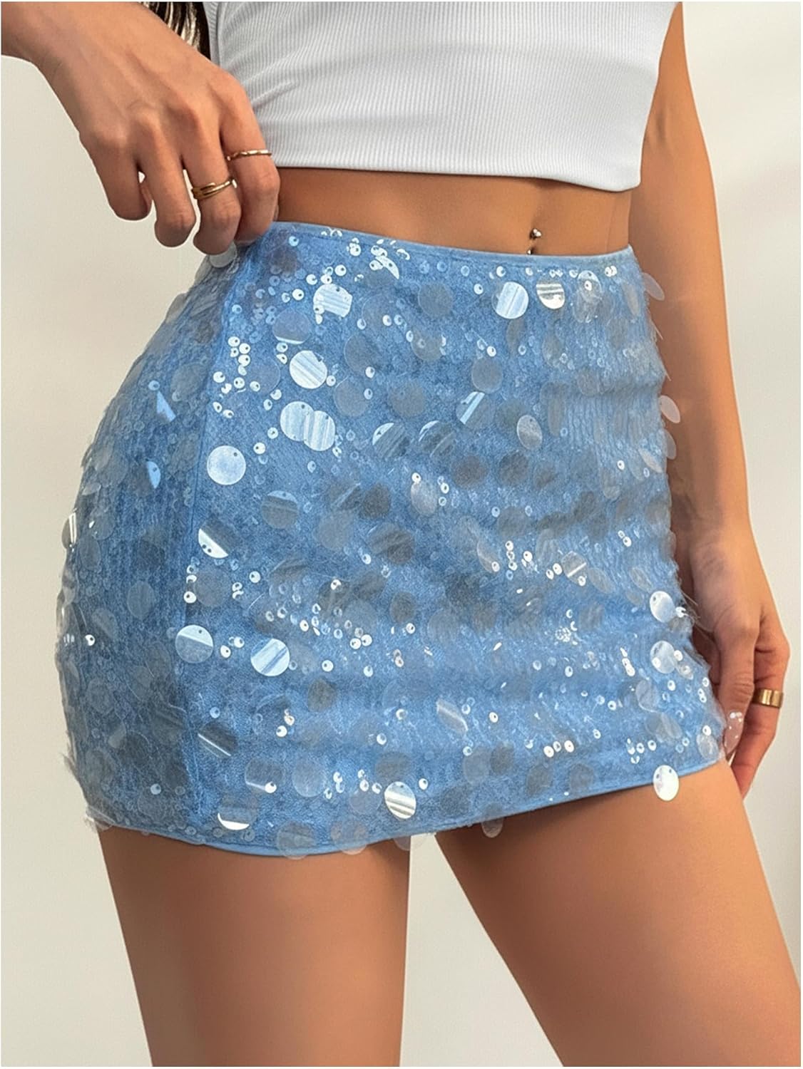 WDIRARA Women's Sequin Bodycon Skirt Sparkle High Waisted Party Club Mini Skirt - Image 4