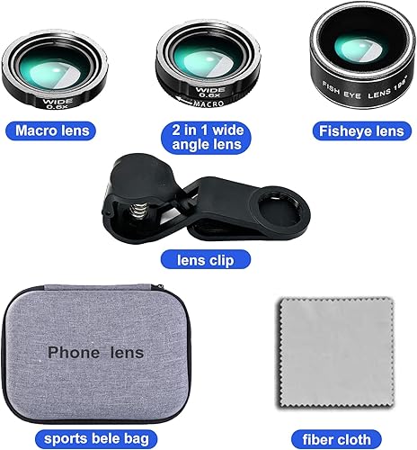 Miniatura 3 de Kit de lente de cámara de teléfono gran angular 0.6X macro 20X ojo de pez 198  para la mayoría (negro)