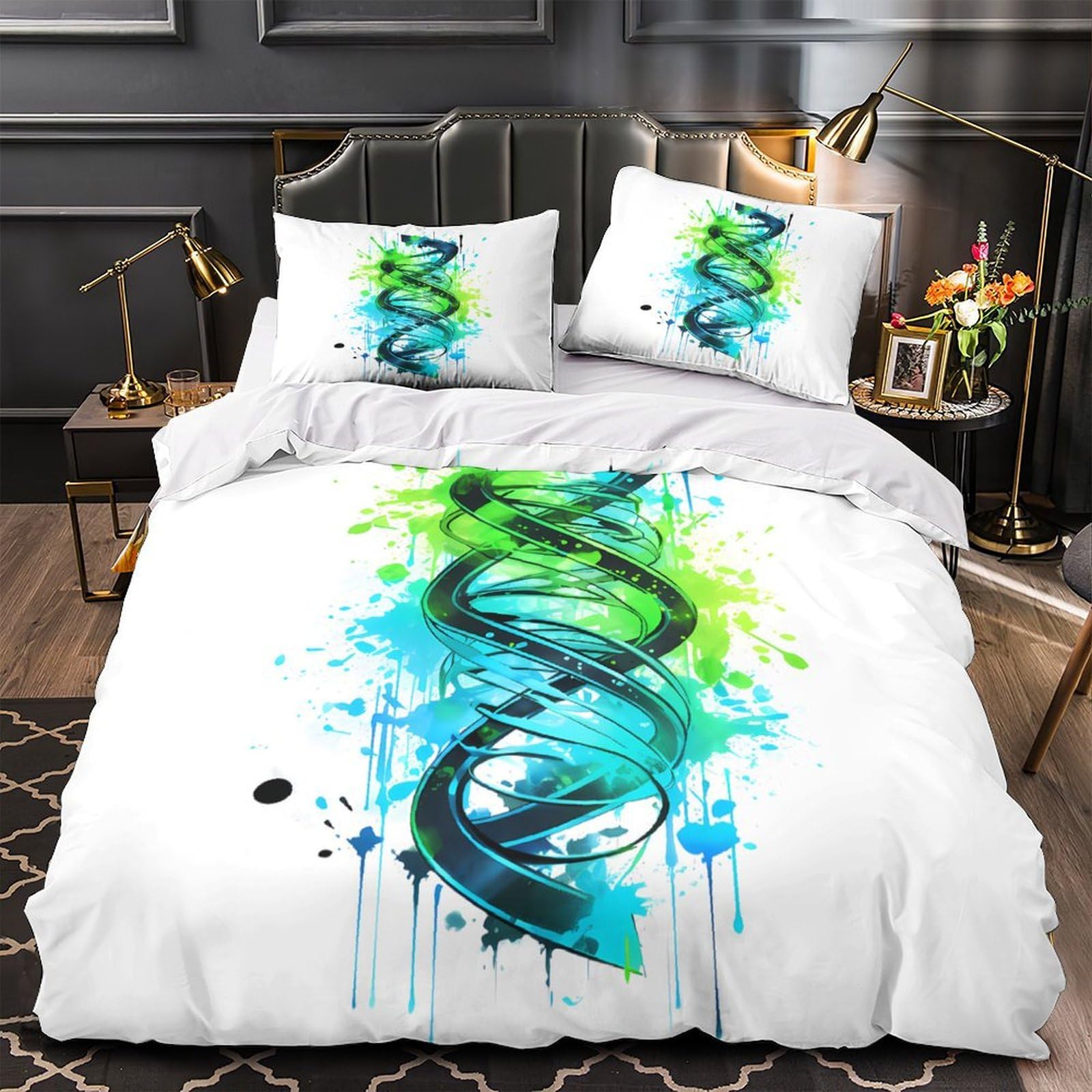 Parure de lit imprimé 3D spirale ADN en microfibre premium