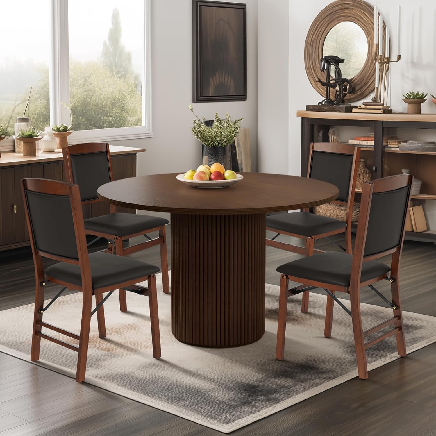 Round Wood Dining Table Modern Kitchen Table Mesa Redonda de Comedor Walnut, 40''L x 40''W x 29.9''H(Only Table)