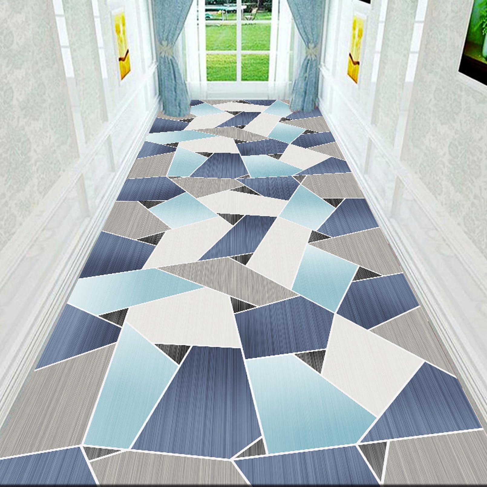 Tapis de couloir contemporain 1.2m x 3.5m antidérapant pour entrée et salon
