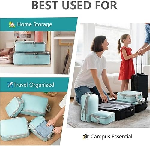 Miniatura 4 de Compression Packing Cubes Set for Travel, Lightweight, Durable Clothes Organizer, Travel Accessories (Square Mesh 6 Set)(Gray)