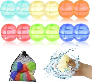 ASDSIIT 12Pack Globos de Agua Silicona Reutilizables Llenado Rapido Globo Para 4-8 Niños y Piscina Decoracion Playa Diversión al aire Libre Colorido - Bolsa de malla