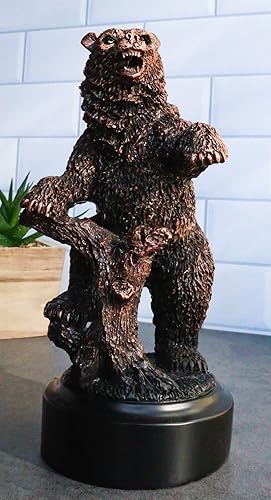 Miniatura 2 de Ebros Gift Estatua de oso grizzly rugiente feroz de pie junto al tocón de árbol con base redonda, 7.25 pulgadas de alto, figura galvanizada de