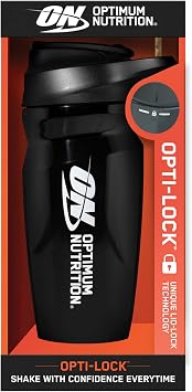 Optimum Nutrition Opti-Lock Shaker Bottle, Leak Proof, 23 Oz, Black