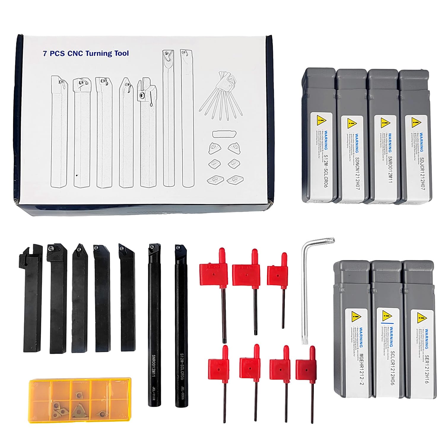 22 Piezas Cincel Giratorio Kit, 12mm Herramientas Torno Metal, Cuchillas de Carburo con Portaherramientas y Llave, Torno Mecanico Accesorios, para Automóviles, Camiones