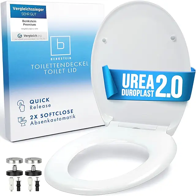 Benkstein® Antibakterielle WC-Brille mit Softclose, Quick-Release, Oval Weiß