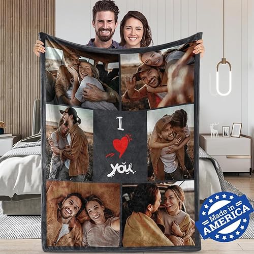 TinyName Regalos personalizados con texto en inglés "I Love You" para novio, manta personalizada con fotos, manta de franela personalizada con