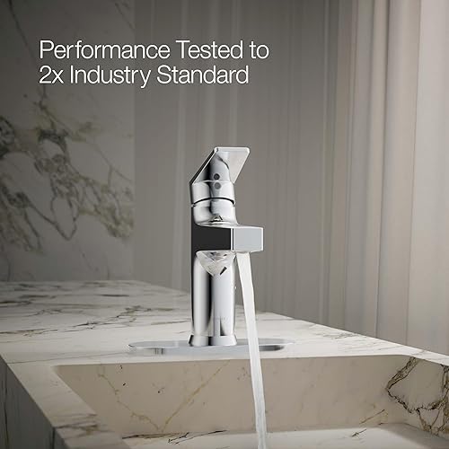 Miniatura 5 de KOHLER 74021-4-CP Grifo de baño tenso de una sola manija con drenaje emergente, grifo de lavabo de baño de una sujeción con escudo, cromo pulido