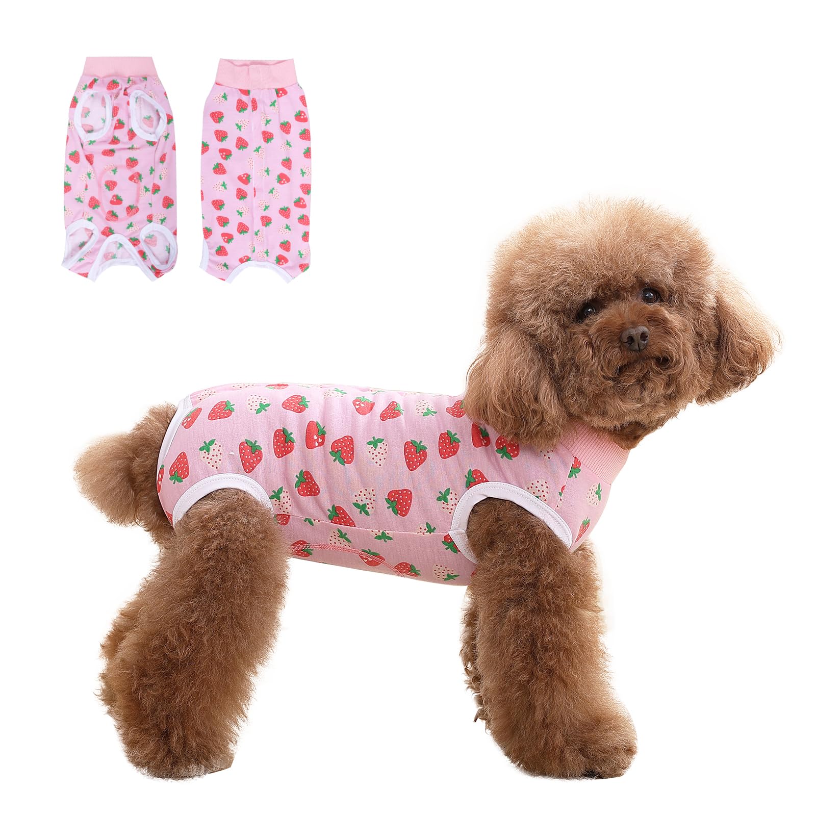 DoggieKit Dog Surgery Recovery Suit,Surgical Recovery Suit for Female and Male After Surgery, Dog Surgical Shirt,Puppy Onesie Bodysuit for Small Medium Dogs and Cat (Pink-Strawberry, XXL)