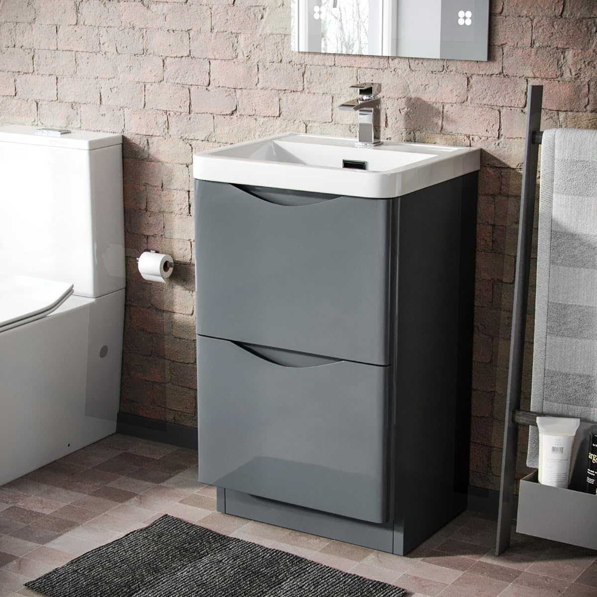 Nes HomeLyndon 500mm Floorstanding Basin Vanity Unit Grey Material MDF
