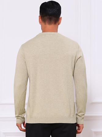 Men's Classic Solid Color Crew Neck Long Sleeve Soft Knit Pullover Sweater