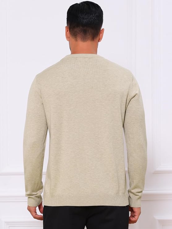 Men's Classic Solid Color Crew Neck Long Sleeve Soft Knit Pullover Sweater
