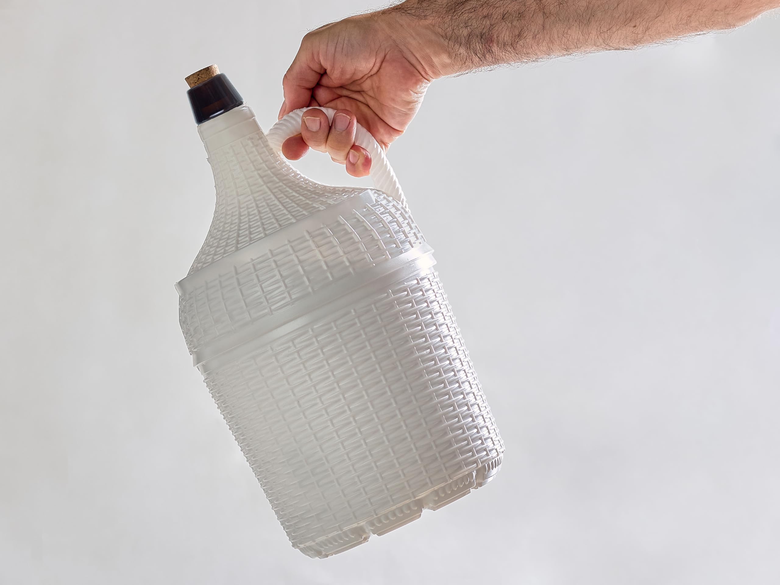 Pack/4 Garrafas Damajuanas Garrafones 5 litros Cristal Forrado Plástico Blanco Alto Gramaje, Corcho Natural Ajuste Perfecto con Recambios Corcho