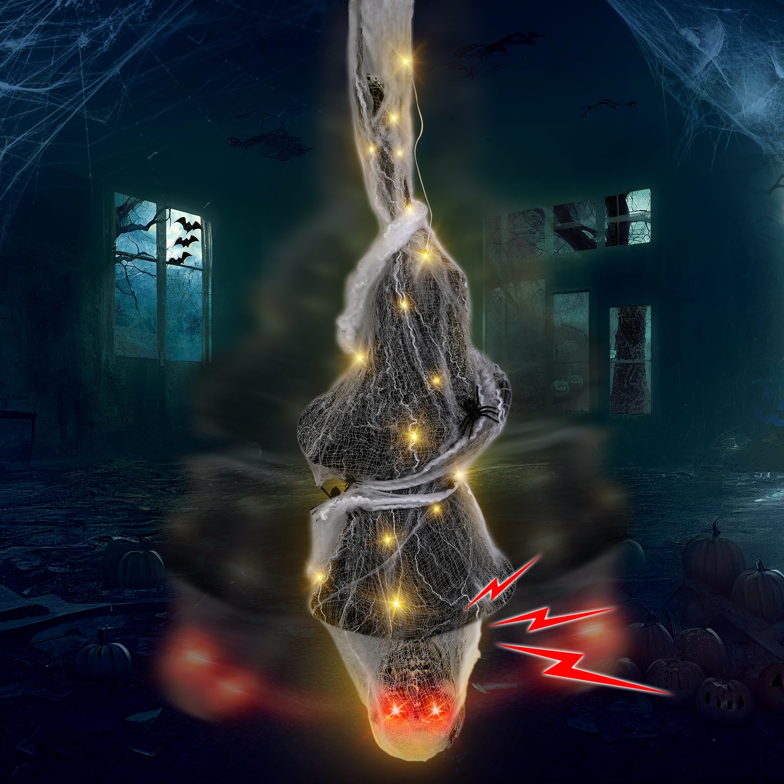 72 '' Halloween Decoration Cocoon Corpse, Animated Scary Hanging Dead Body Prop with Light Full Body LED Eye & Spooky Sound, Halloween Outdoor Yard, Lawn Decoration, Haunted House Decor