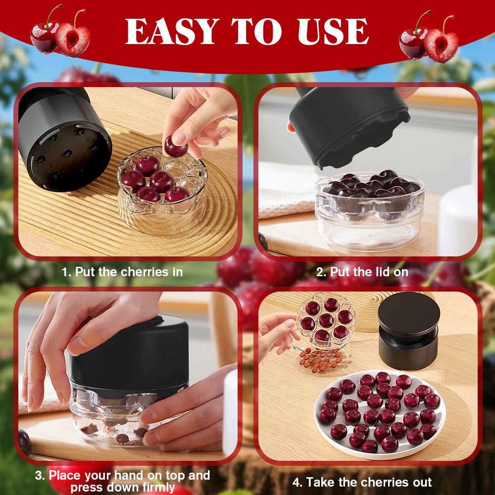 Deshuesador de Cerezas, Multifuncional para Cocina, 7 Agujeros Extractor de Huesos de Cereza, para Frutas como Uvas de Mermelada y Dátiles Rojos, Apto para Lavavajillas con Recogedor de Núcleo