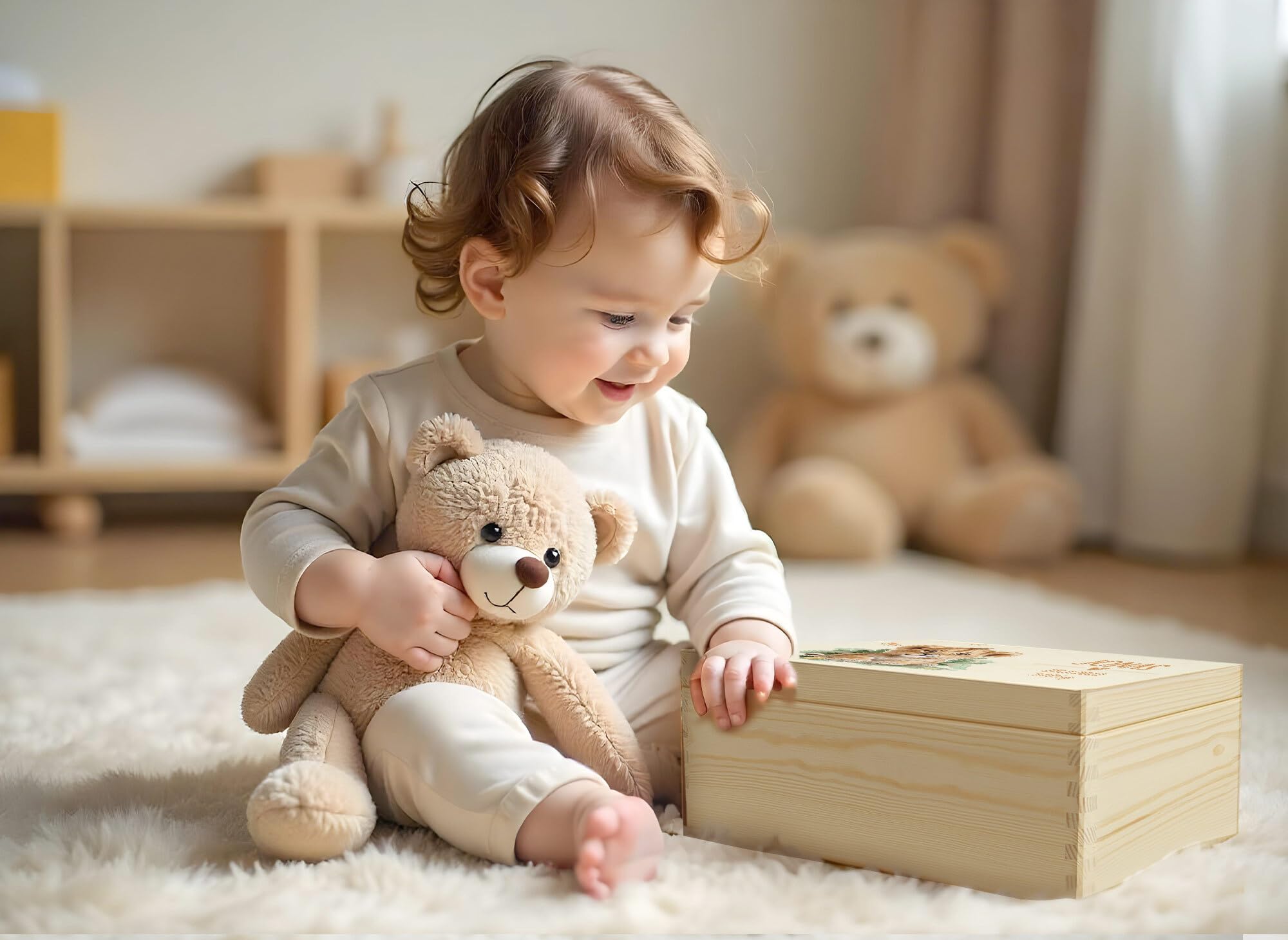 Little Deco Erinnerungsbox Baby Holzkiste mit Dschungel Löwe | L - 40 x 30 x 22 cm | personalisiert mit Namen Geburt & Taufe für Mädchen und Jungen XHL1010-03L