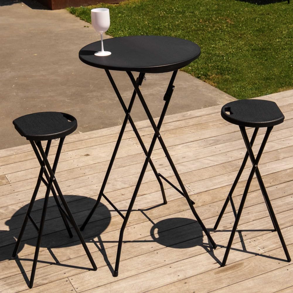 Tabourets haut pliant X2 - Hauteur 80cm - Tabouret de bar pliant - Tabouret mange debout - Siège résine Structure Acier - Noir