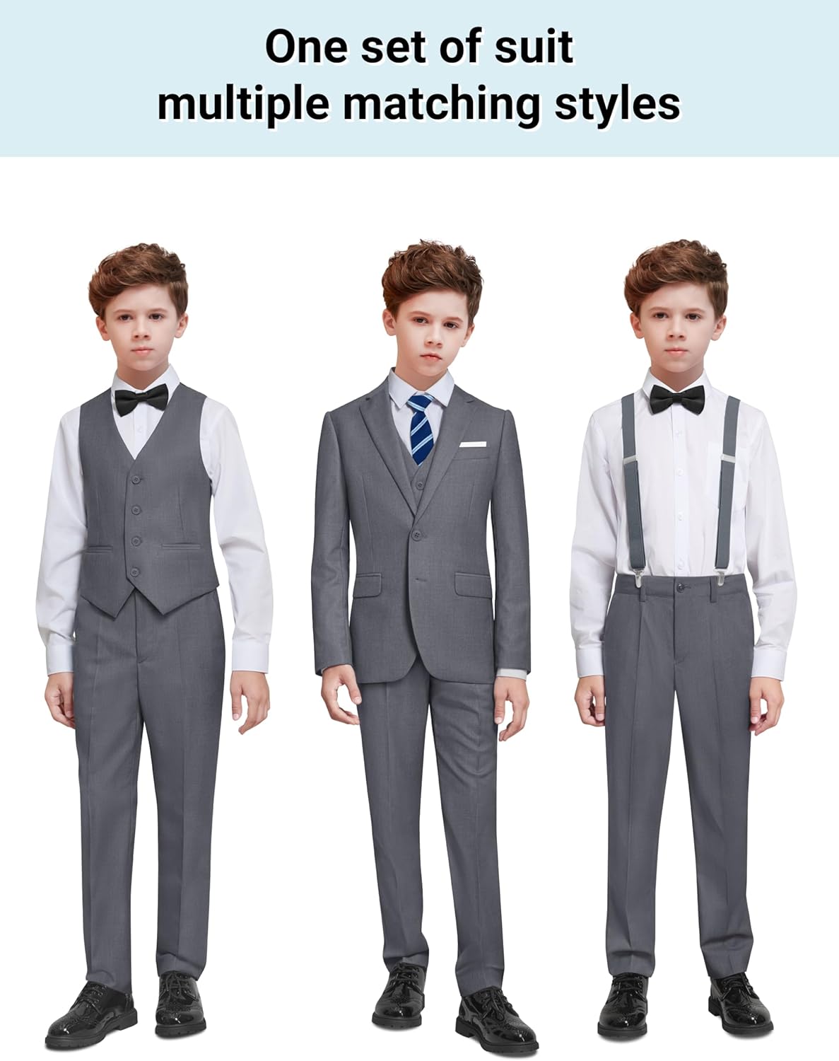 Boys Suit Set with Suspenders, Suit with 3 Versions-Regular, Slim and Husky - Image 2
