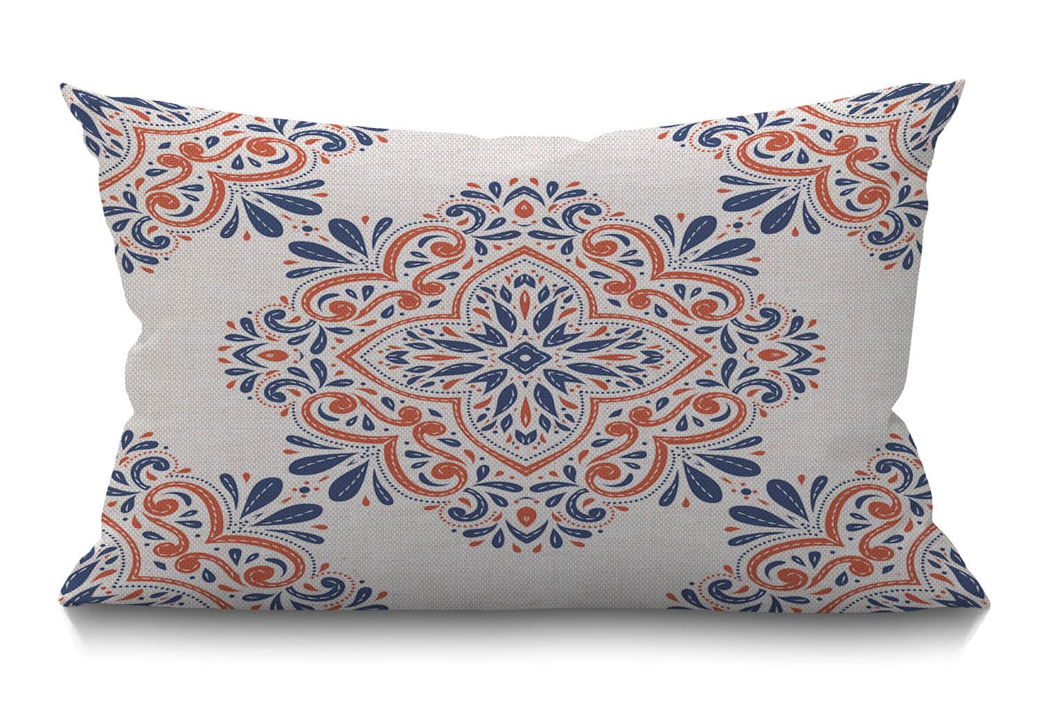 Mandala Cushion Cover 12x20 Inch Aztec Blue Orange Vintage Paisley Ethnic Moroccan Flower Rectangle Pillow Cases Home Decorative Cotton Linen Throw Pillow Cover for Bed Sofa 30 x 50 cm