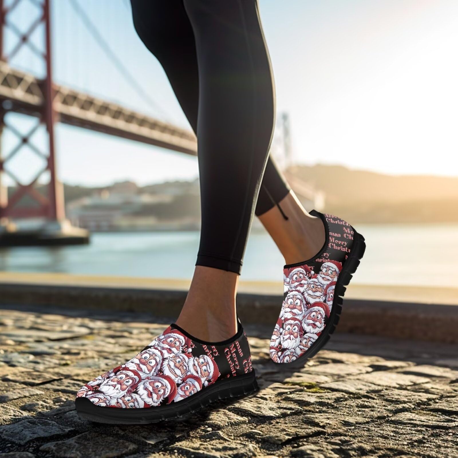 Męskie buty do biegania w mieście, lekkie podparcie łuku, oddychające mokasyny na rower, kemping, spacery, czarna podeszwa, Święty Mikołaj, 39.5 EU