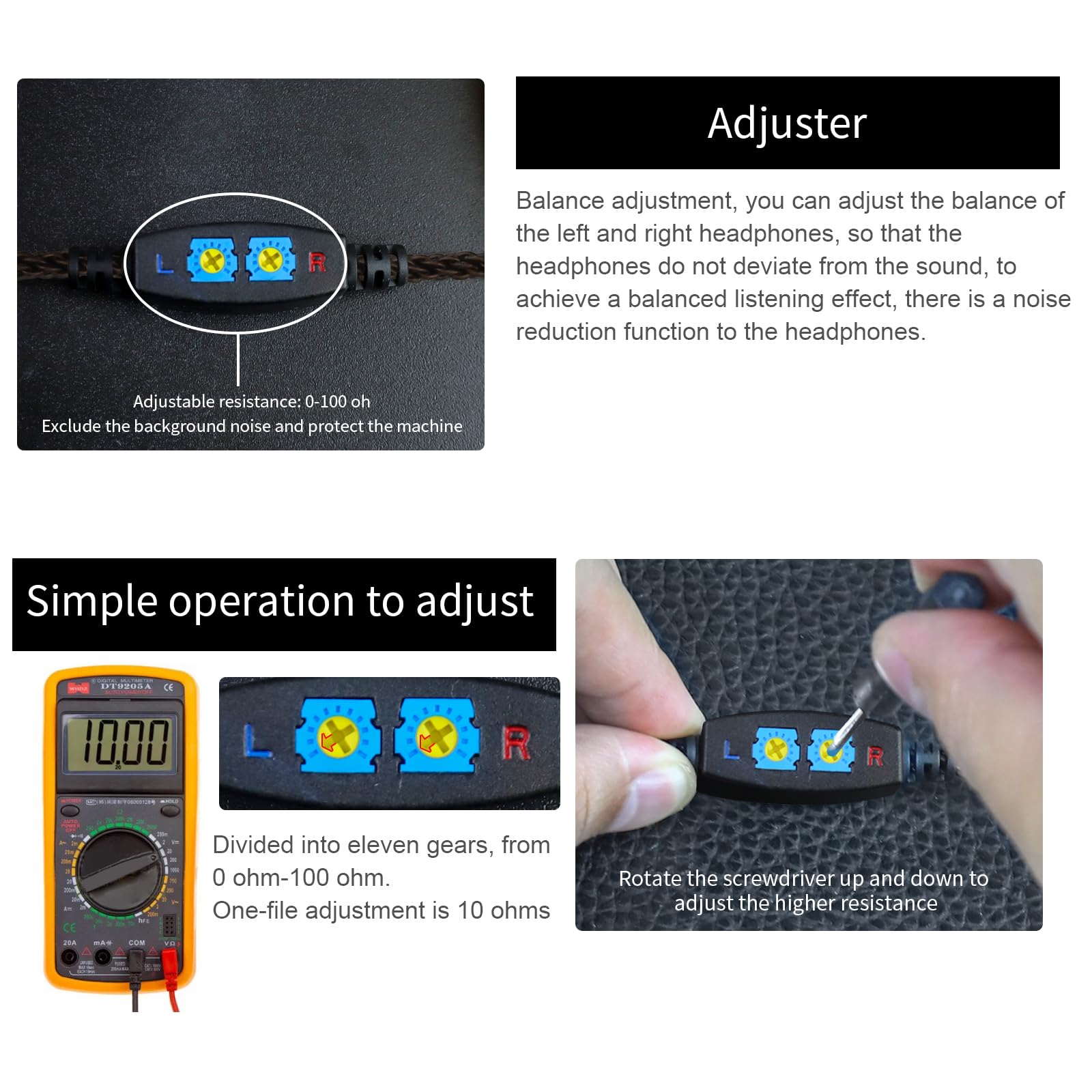 okcsc Cavo di conversione da maschio 3,5 mm a femmina 3,5 mm, convertitore jack per auricolari OFC, regolazione a bassa frequenza, resistenza regolabile, adatto per auricolari, cuffie, amplificatori,