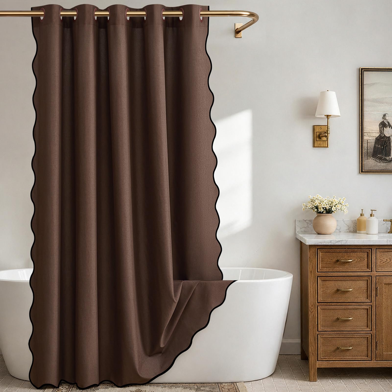Photo 1 of Furlinic Brown Shower Curtain 72x78