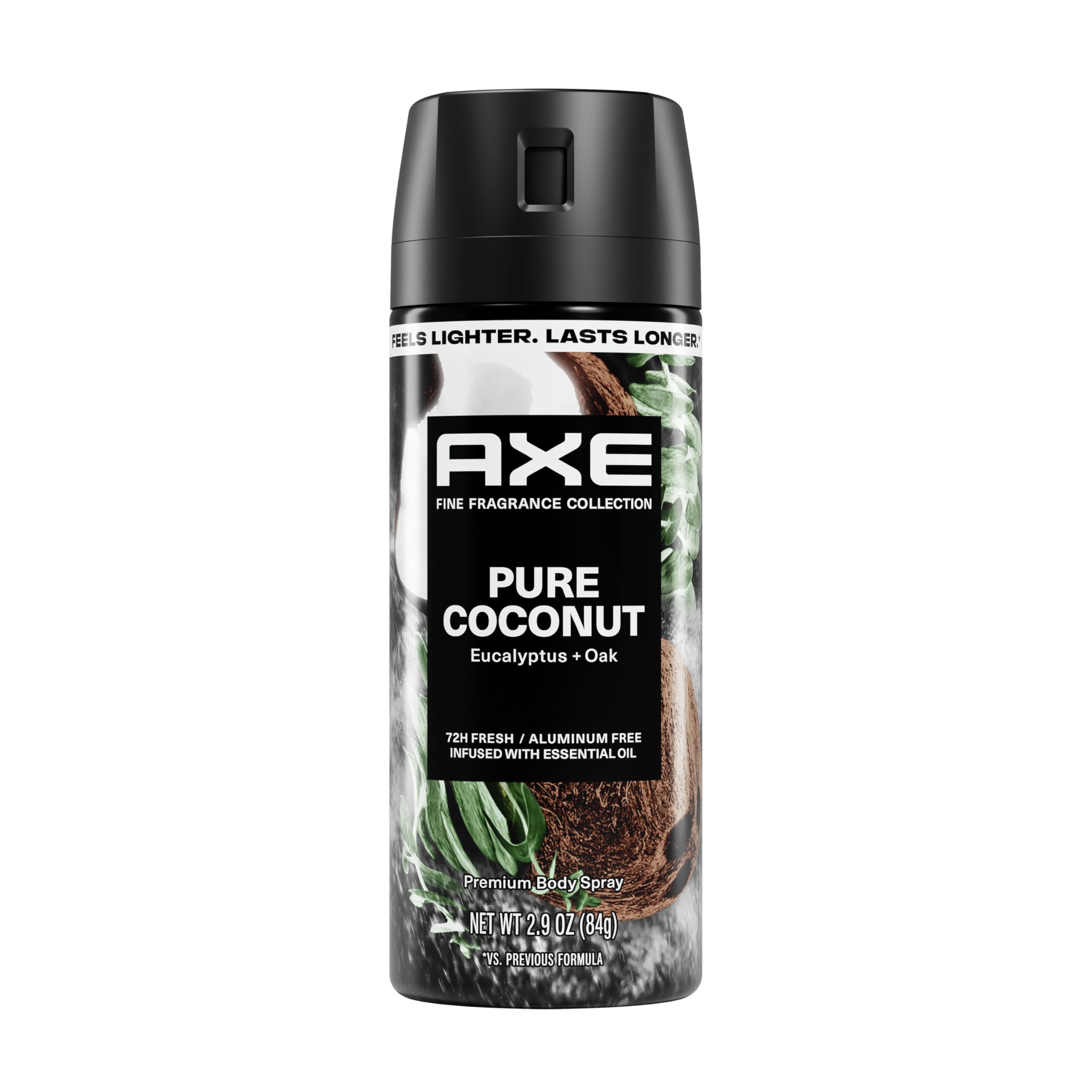 AXE Fine Fragrance Collection Body Spray Pure Coconut 72 Hour Freshness Aluminum Free 2.9 oz