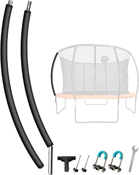 1PCS Trampoline Curved Pole, Universal Trampoline Replacement Enclosure Pole to Fit 8-16FT Curved Pole Trampoline Frame, Includes Foam Sleeve and Hardware with 2 Installation Options