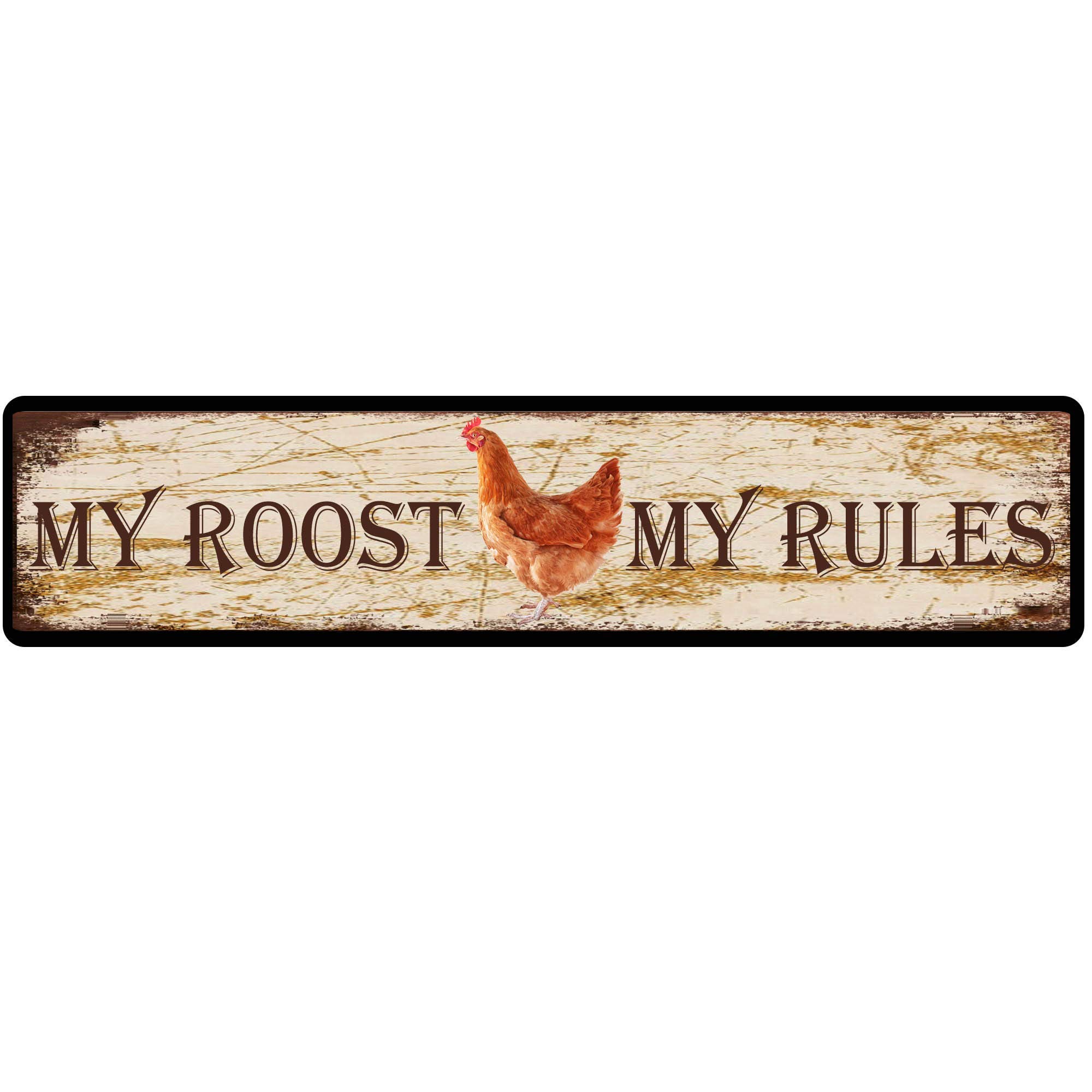 My Roost My Rules Retro Tin Signs Aluminum Metal Sign for Kitchen Home Garden Wall Bar Cafe Decor 4x16 Inch