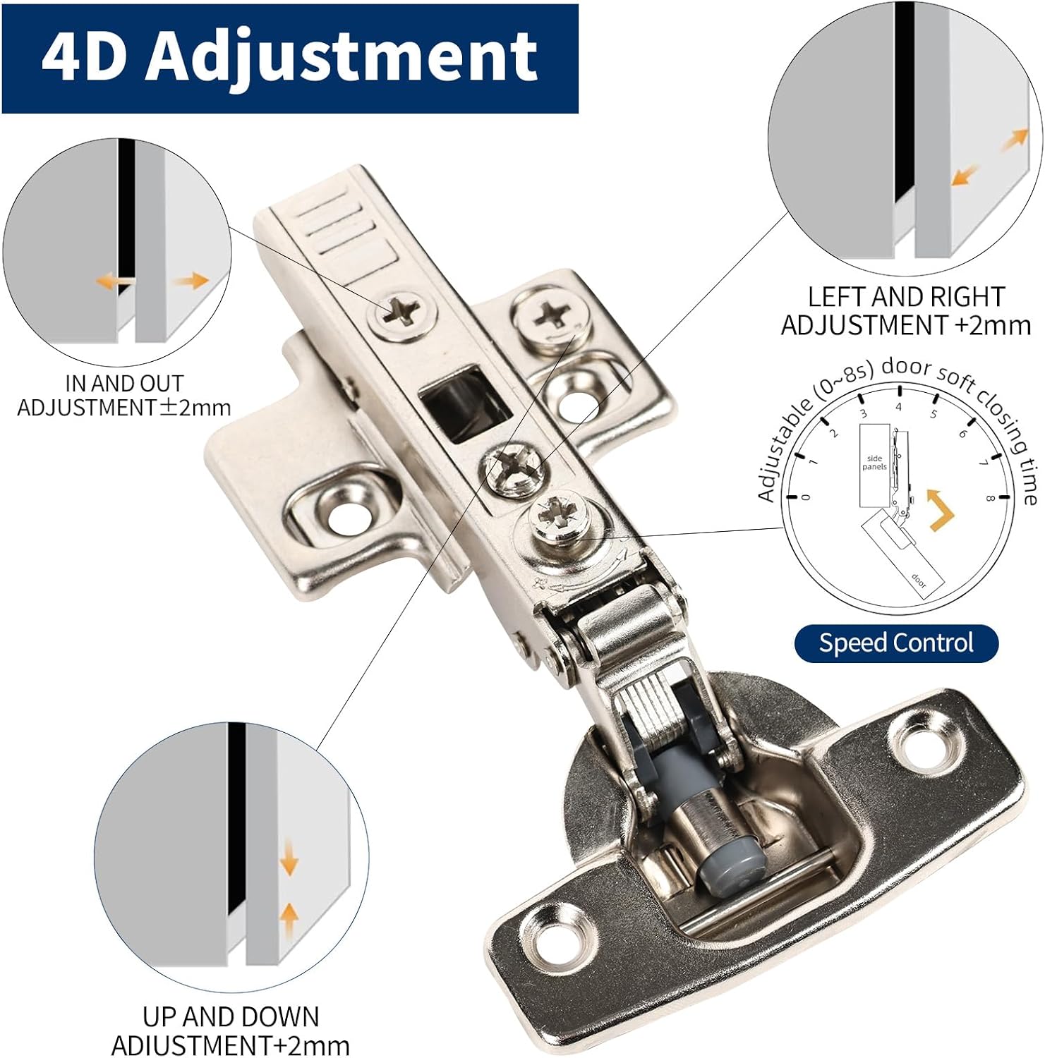 10 Pack Frameless Full Overlay Soft Close European Cabinet Hinges,4D Adjustment Speed Control,45~110° Open Angle,Clip On,Stainless Steel Concealed Hinges