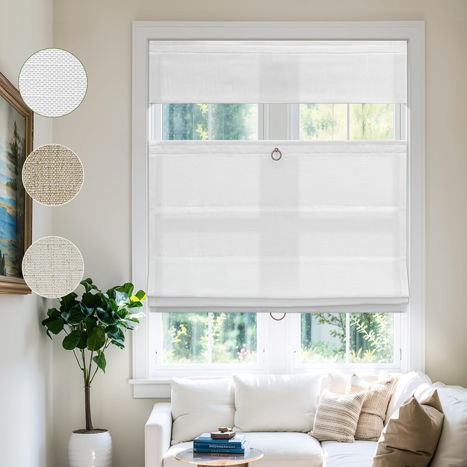 MiLin Cordless Top Down Bottom Up Roman Shades for Windows - Light Filtering Roman Shades Fabric Room Darkening Window Blinds Privacy for Home (Light Filtering - White (Block 70% Light), Custom Size)