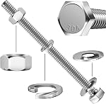 Mywish (5 Sets) 5/16-18x4 Hex Head Assorted Screws Nuts and Bolts with Flat & Lock Washers, 304 Stainless Steel 18-8, Fully Threaded, 5/16 Bolt Metric Bolt Assortment