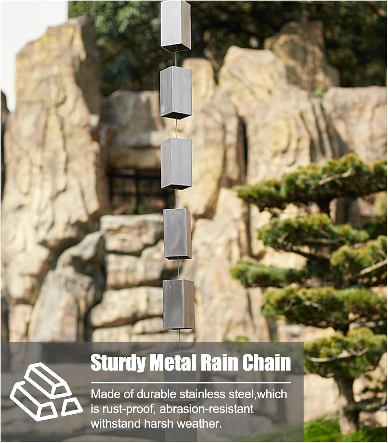 Rain Chain,rain Chain for downspout, Square Decoration Rain Catcher Chain for Rain Gutter/Downspouts, Garden Divert Water Rain Chain, Metal Durable Rain Drain Chains (2.6 m (8.5ft))