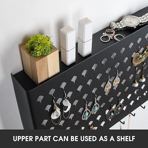 Miniatura 6 de JackCubeDesign MK329A - Organizador de joyas montado en la pared, collar y aretes, soporte para pulsera con 109 agujeros y 19 ganchos (negro, 16.5 x