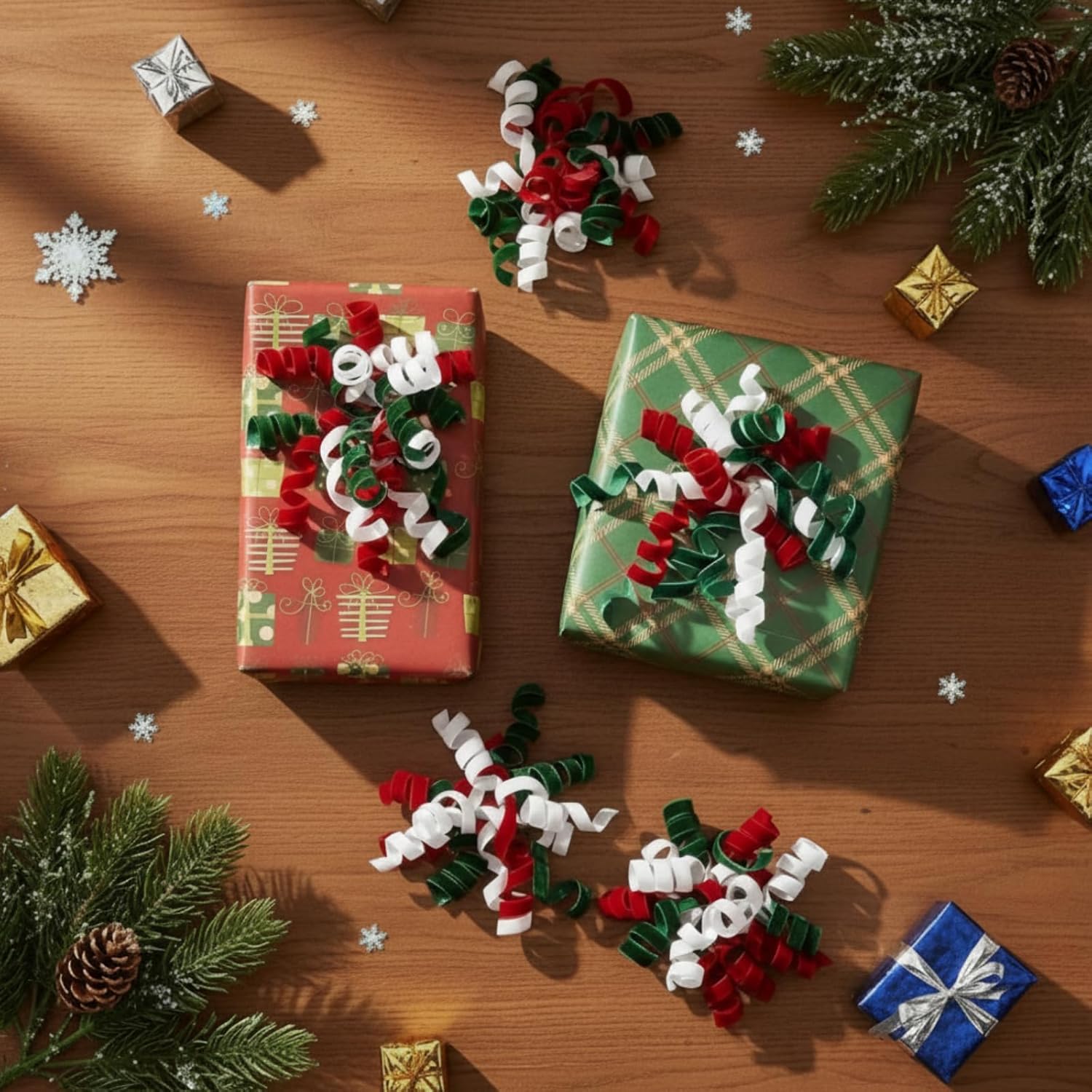 12 Pcs Christmas Curly Bows for Gift Wrapping 6 Inch Red Green and White Velvet Self Adhesive Gift Bows for Presents DIY Crafts Christmas Bridal Shower Wedding Party Favors Decorations - Image 3