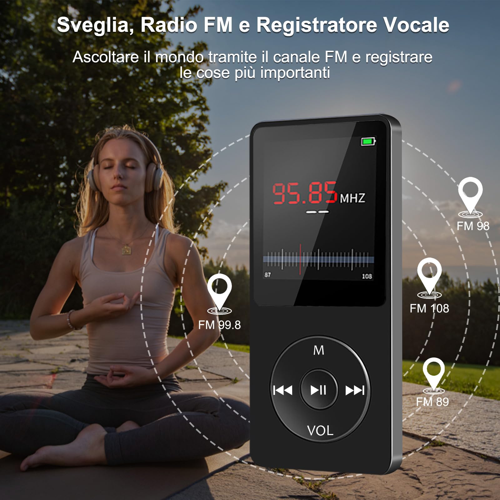 Lettore MP3 Bluetooth, 32GB Lettore MP4 Portatile HiFi Lossless Sound, MP3 Player Musicale Lettore con radio FM/Registratore Vocale/Video/E-Book, Suppota TF Fino a 128G (Cuffie Incluse)