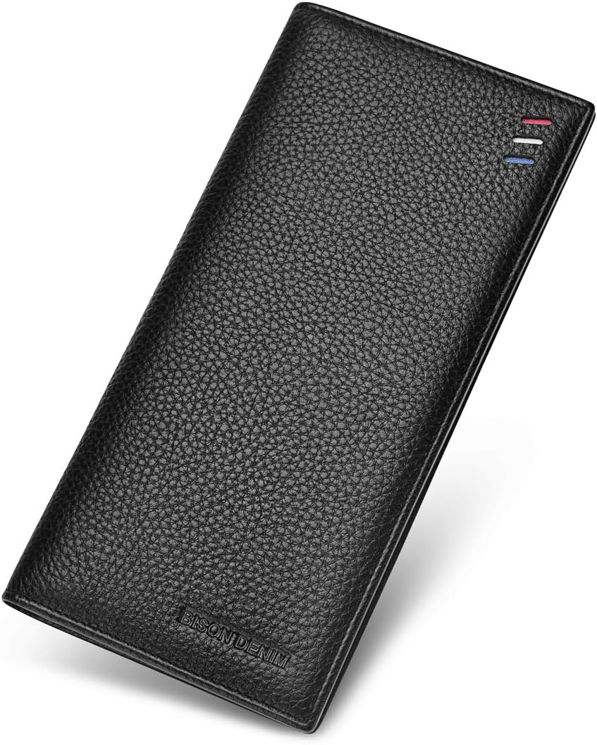 BISON DENIM RFID Bifold Wallets Slim Credit Card Wallet Real Leather