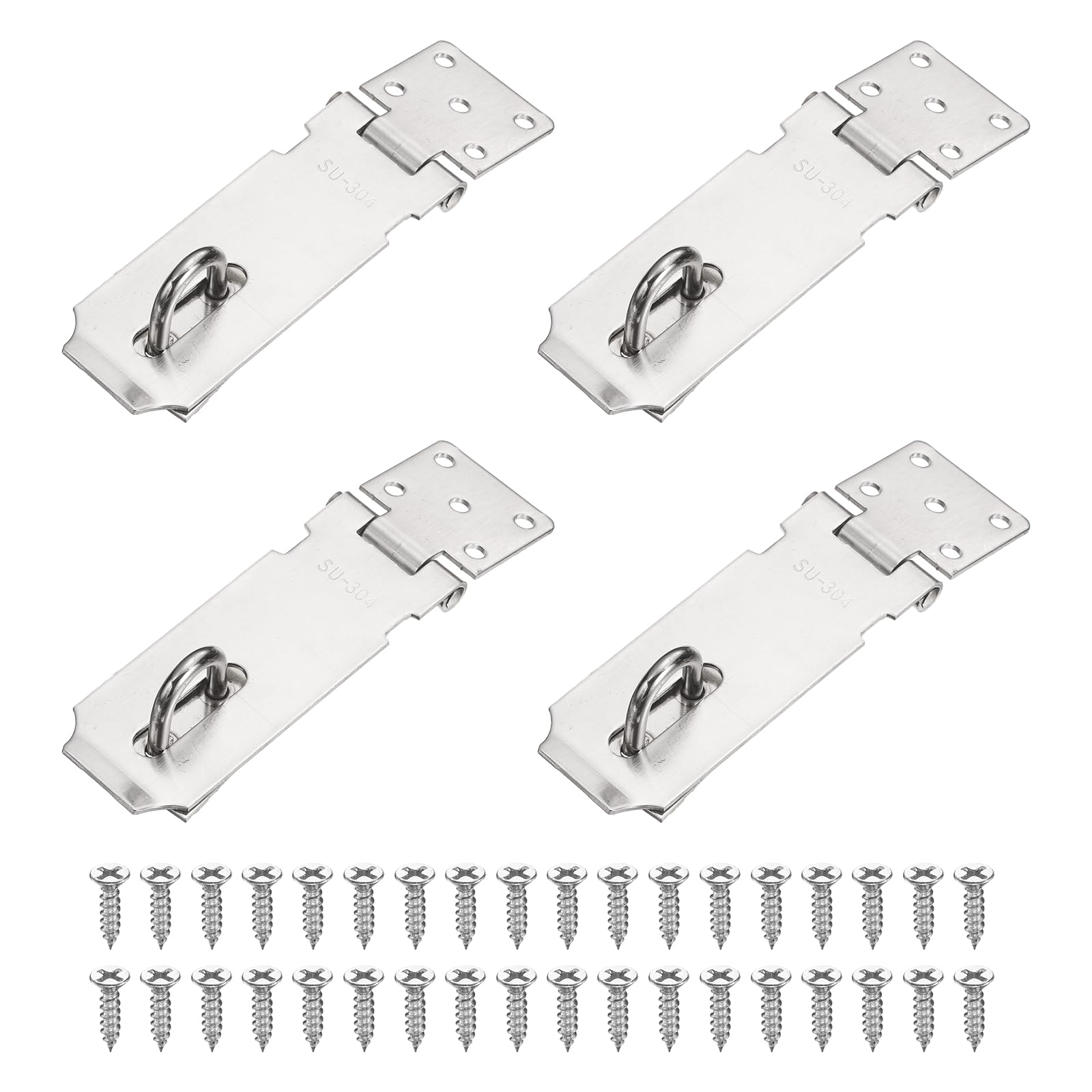 PATIKIL Door Hasp Latch (4 Inch, Silver) (4 Pcs), Stainless Steel 180 Degree Padlock Hasp Safety Angle Locking Latch with Screws, Suit for- Cabinet/Garden/Yard/Shed/Closet