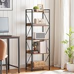 HOOBRO 5-Tier Bibliothèque, Bibliothèque en coin industriel, Porte-fenêtre, Cadre en métal, pour le salon, Chambre, Bureau, Cuisine, Entrée, Rustique Brown et Noir BF73SJ01