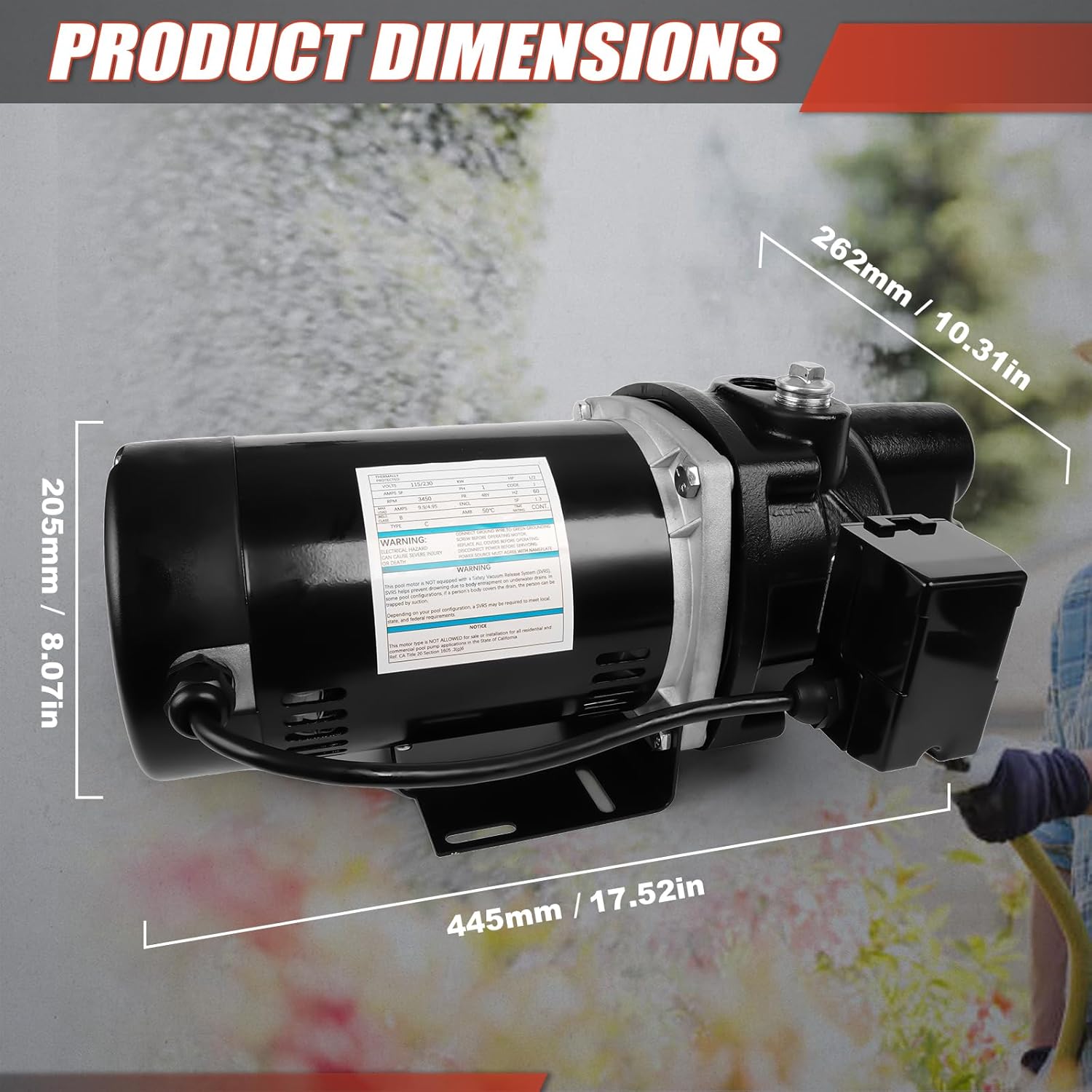 SWS50- Cast Iron Shallow Jet Well Pump - 1/2 HP 375 Gallons 0-25 FT Depth 115V 230V Dual Voltage Heavy Duty Shallow Well Pump