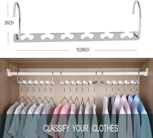 Miniatura 4 de Meetu - Perchas de ahorro de espacio multi funcionales para ropa de acero inoxidable, 6 x 2 ranuras para colgar en cascada, gancho actualizado,
